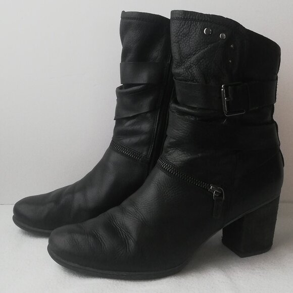 Josef Seibel Leather Booties with Buckle & Zipper Size 8 - Picture 1 of 9